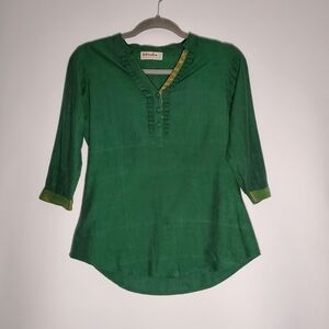 Fabindia Green and Gold Long Sleeve Blouse- Women- Size XS